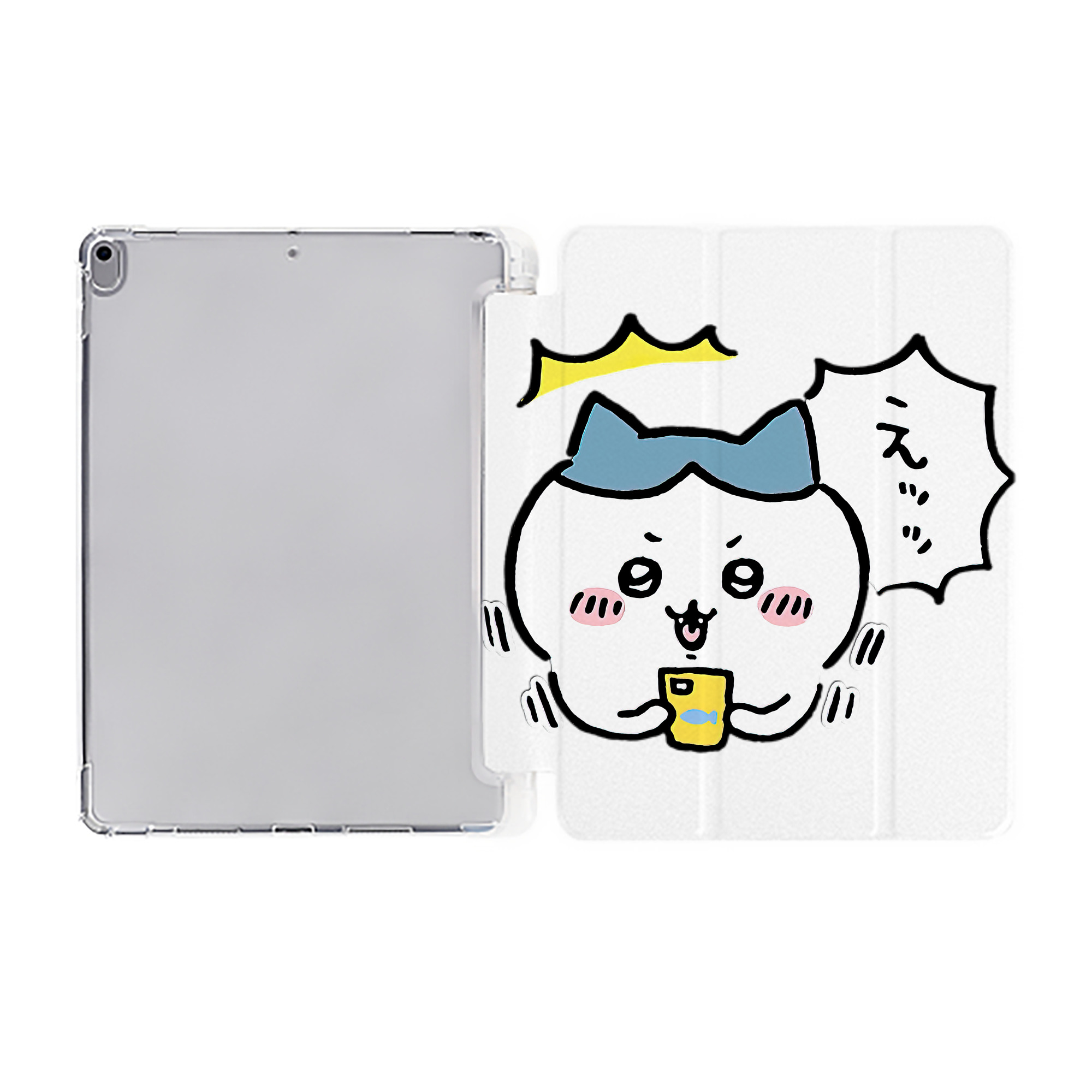 （画像用） ちいかわ ハチワレ Chii-kawa hachiware IPad ケース ペン収納付き 三つ折りスタンド PUレザー×シリコン 対応機種9.5/10.5/10.9インチ